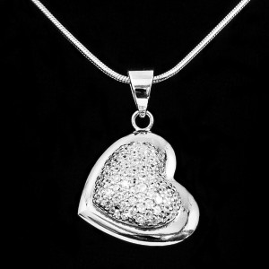 Silver Heart Pendant with CZ on Side